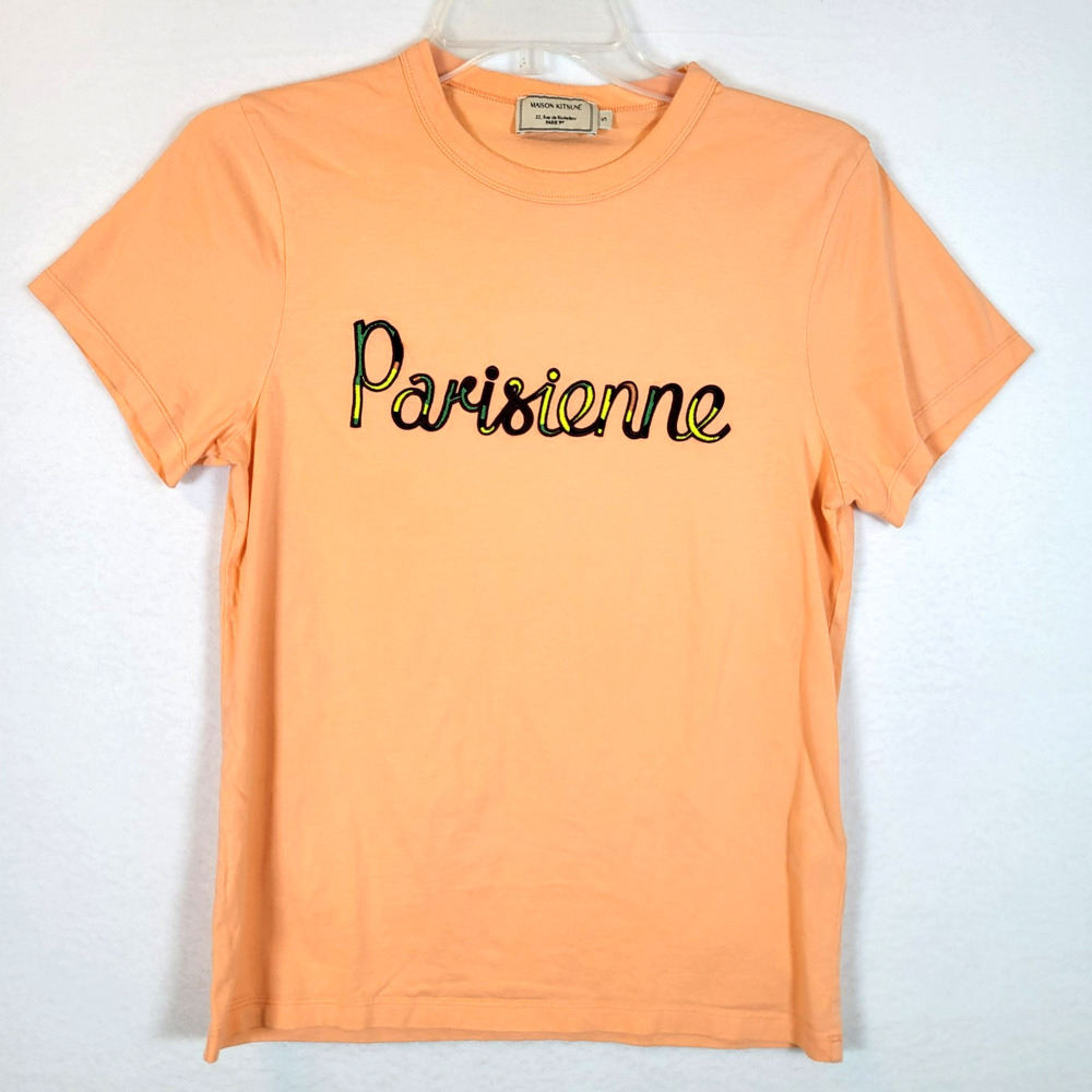 Maison Kitsune Womens Parisienne Crew Neck T-Shirt Top Size Small Orange Beachy